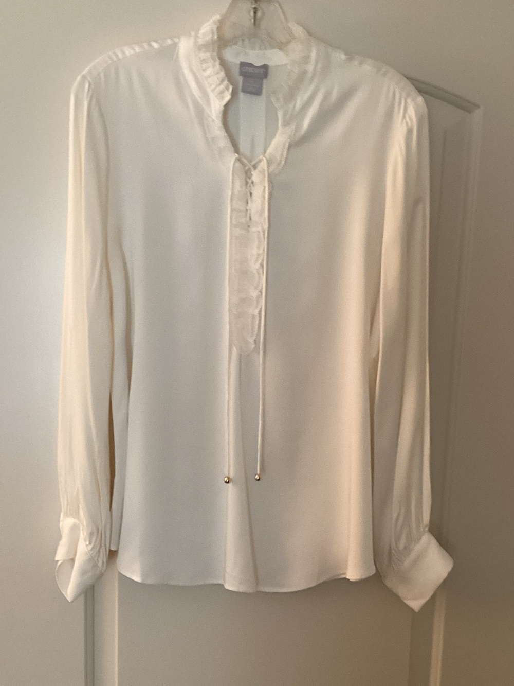 Chico's Cream Ruffle Tie-Neck Blouse